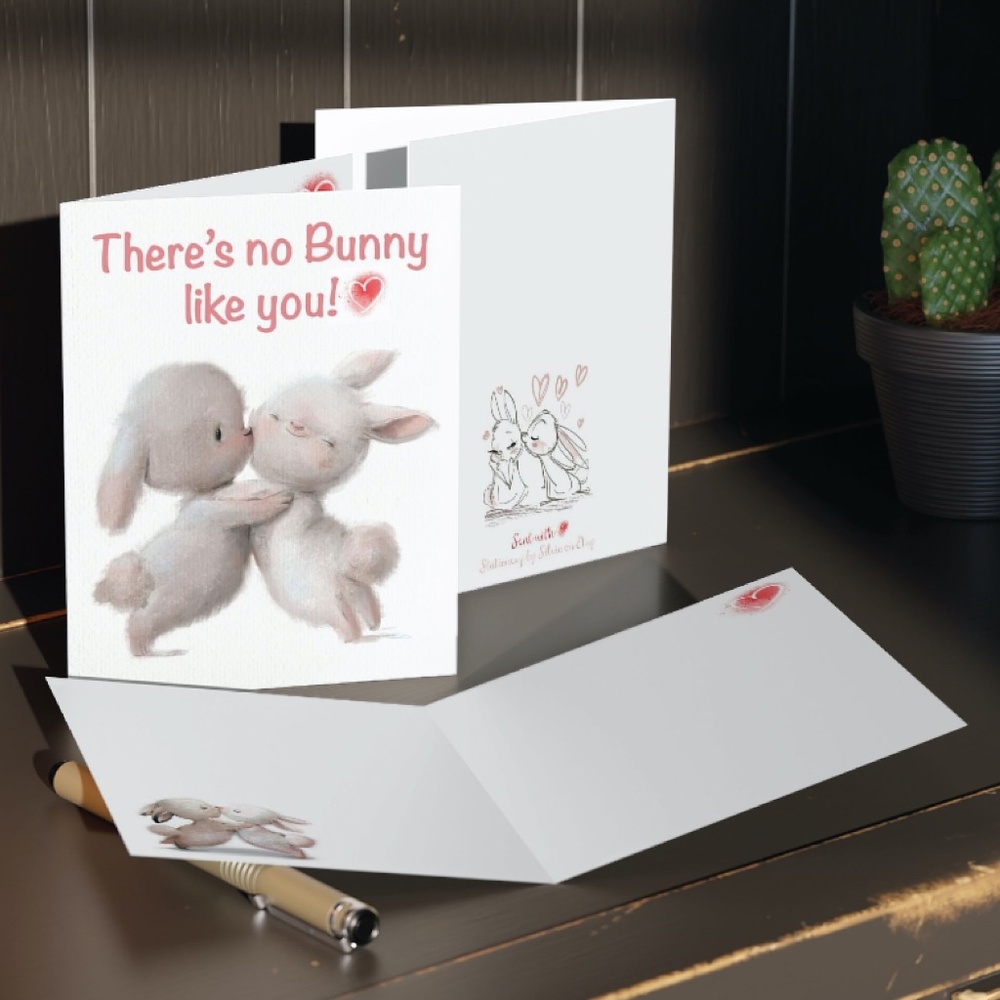 Bunny Rabbit Anniversary Card with Envelope and Matching Sticker Sweetheart Card